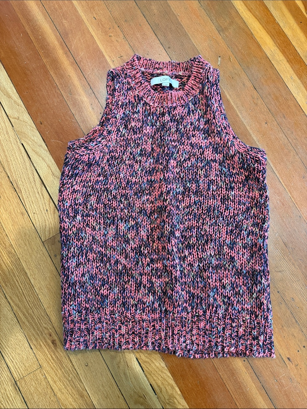 LOFT Pink and Navy Marled Knit Sleeveless Sweater